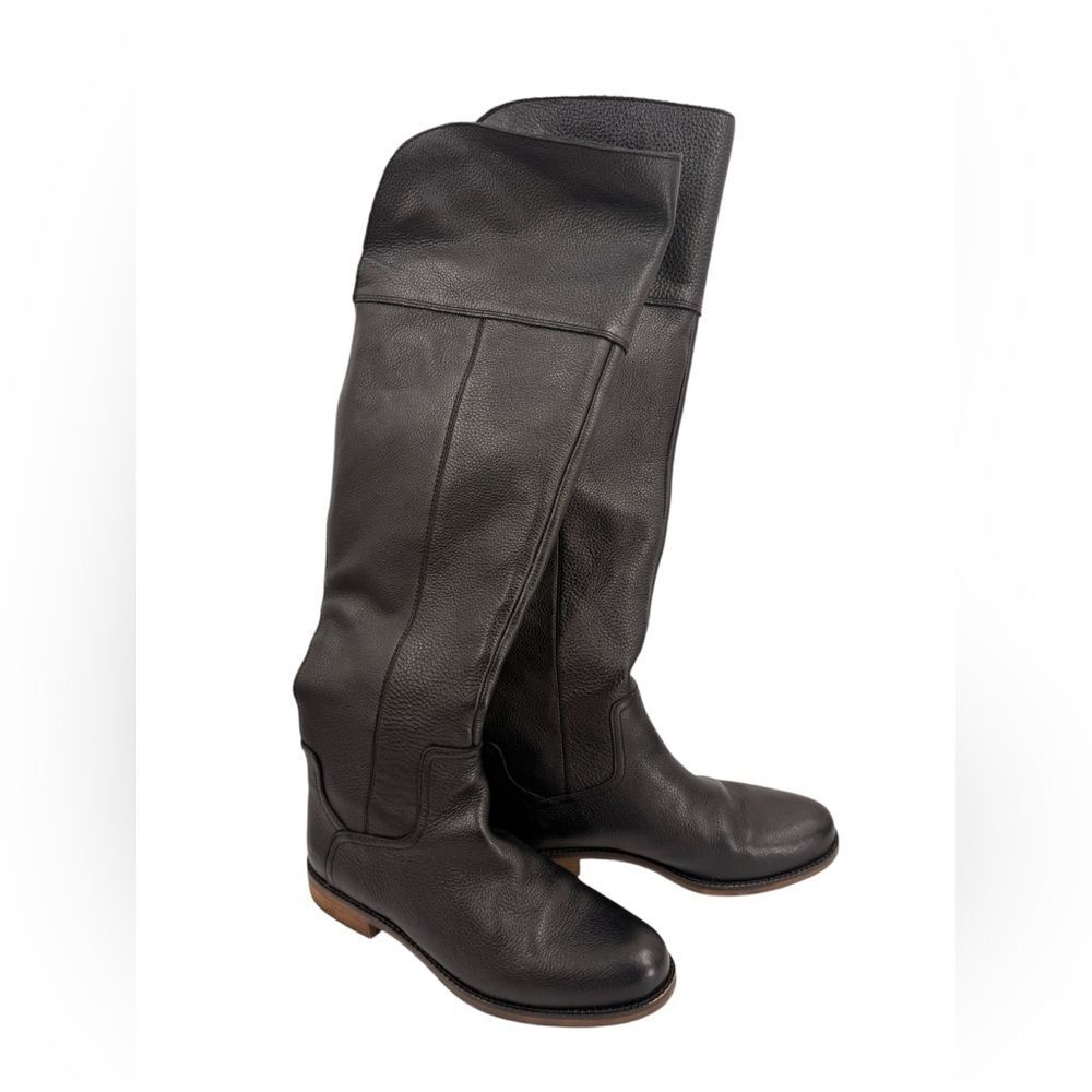 Franco Sarto Womens Over the Knee Boots Black Size 7.5 Zip Up Leather